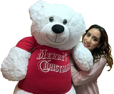 Big Plush Giant Teddy Bear with Merry Christmas T-Shirt - Huge 52-Inch Plush Teddybear - Stuffed Animal OSO de Peluche - Polar Bear - Cute Oversized Plushie - Jumbo Bear
