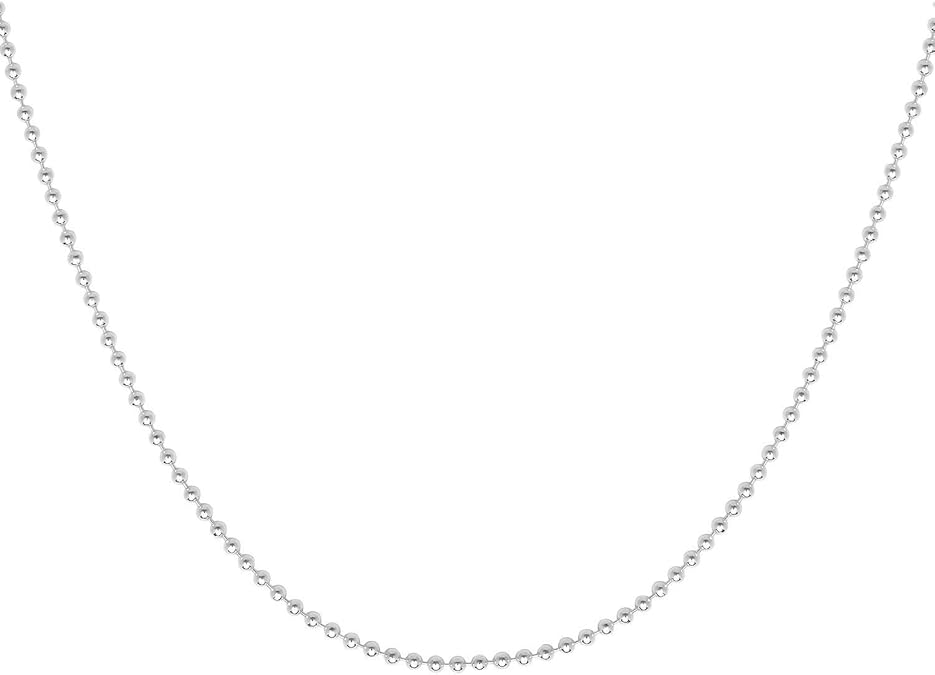 Verona Jewelers 925 Sterling Silver Italian 1.5MM, 2MM,3MM,4MM,5MM Silver Bead Ball Chain Necklace, Sterling Silver Bead Necklace, Italian Bead Necklace, Solid Dog Tag Chain Army Necklace