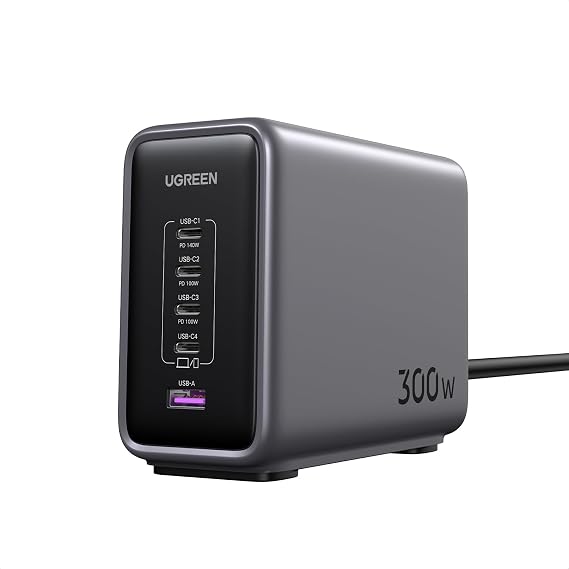 UGREEN Desktop Rapid Charger, 300W, Type-C 4C1A, 5 Ports, Single Port, 140W Constant Support, Vertical Space-Saving, Compatible with PD3.1/PPS
