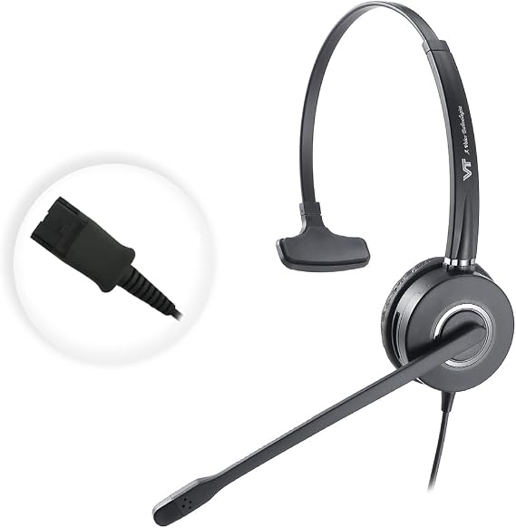 Mono Plantronic-QD Headset with Microphone - for Cables with 4 Pin Quick Disconnect Connector for Call Center Office (VT6932QD)