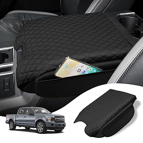 Custom Fit for Center Console Cover 2015-2020 Ford F150, 2017-2022 F250 F350 F450, 2018-2024 Ford Expedition PU Leather Armrest Cover Protector Bucket Seat Only