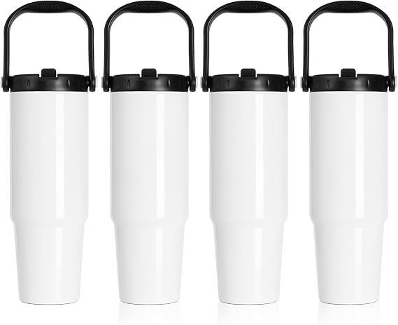 PYD Life 4 Pack Sublimation Travel Tumblers with Straw Lid 36 OZ White