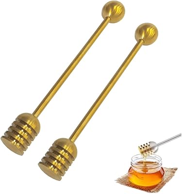 Stainless Steel Honey Dipper Stick, 6.3 Inch Honey Wand Server, Removable Honeycomb Stick for Honey Pot Dispense Honey, Wedding Party Favors, 2 Pieces, Gold