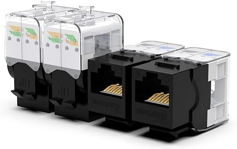 CAT6 Tool-Less Keystone Jack 12-Pack, RJ45 UTP Punch Down Free Black | 50 Gold-Plated Contacts, Full Copper Conductor, ABS Fire-Resistant Housing, Dust-Proof Case, T568A/B Color-Coded, 23-26AWG