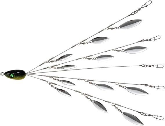 Alabama Umbrella Rig Kit for Bass Stripers Fishing with 5 Arms 12 Blade Ultralight Tripod Bass Lures Bait