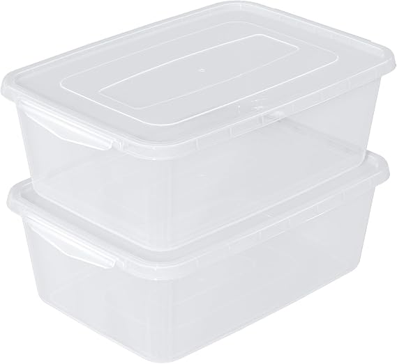 Set of 2 Pizza and Bread Leavening Box, Food Container for Dough, Plastic Dough Box with Lid, 42 x 30 x 14.5 cm | Stackable Pizza Proofing Trays with Covers (14.96 x 9.84 x 4.72 In), Perfect as a Bread Proofing Box and Dough Container