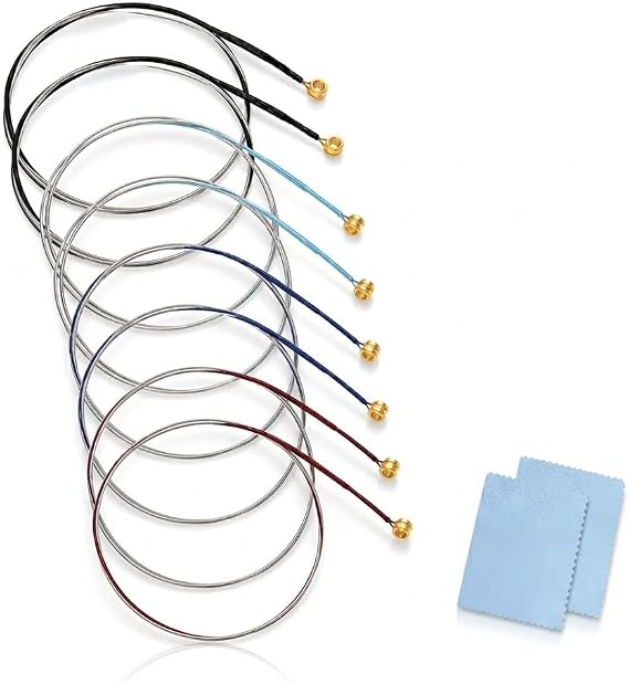8 PCS Violin Strings 4/4 Full Set with 2 Cleaning Cloths, Universal Steel Core Fiddle Strings for 4/4, 3/4, 1/2, 1/4 Size Violins, Ideal for Beginners, Students & Daily Practice