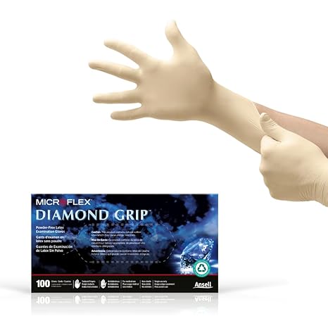 Ansell MICROFLEX Diamond Grip MF-300 Disposable Latex Gloves for Automotive, Healthcare, Machinery Industries - XS, Natural (Box of 100)