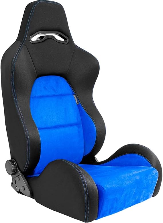 AutoStyle Sport seat 'Eco Soft' - Black/Blue - Dual-side reclinable back-rest - incl. slides
