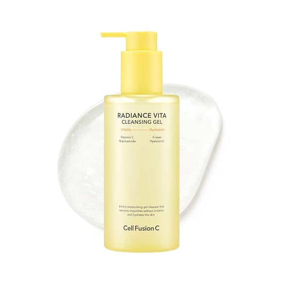 Cell Fusion C Radiance Vita Cleansing Gel, Vitamin C + BHA + 5 Hyaluronic Acids - Gel to Foam Daily Face Wash, Brightens & Exfoliates, 6.76 fl.oz / 200ml - skincare for face
