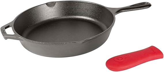 Lodge Seasoned Cast Iron Skillet - 10.25 inch - Pre-Seasoned Frying Pan - Heavy-Duty Skillet - Hot Handle Holder Included - Features 2 Pouring Spouts