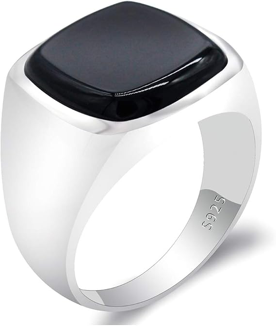Men's Ring Simple Square Black Agate Stone Men's Punk Ring Premium Jewelry Türkiye Style