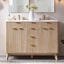 T4TREAM 48" Fluted Bathroom Vanity with Resin Sink Combo,Freestanding Modern Bathroom Storage Vanity Cabinet with Soft Closing Doors & 2 Drawers,Wood Grain Texture,Metal Handle,Natural Oak