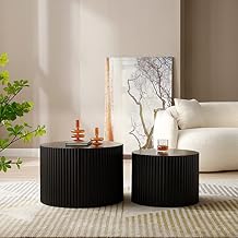 Round Coffee Table Set of 2, Modern Nesting Coffee Table End Table Set for Living Room, Wood Circle Drum Side Table,Black