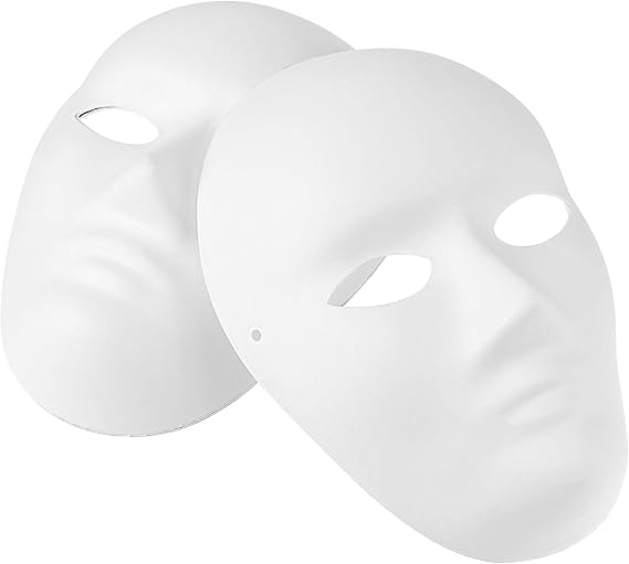 Holibanna 4 Pack Paintable Paper Mache Masks Blank Full Face Masks for Diy Painting Masquerade Costume Party Decoration