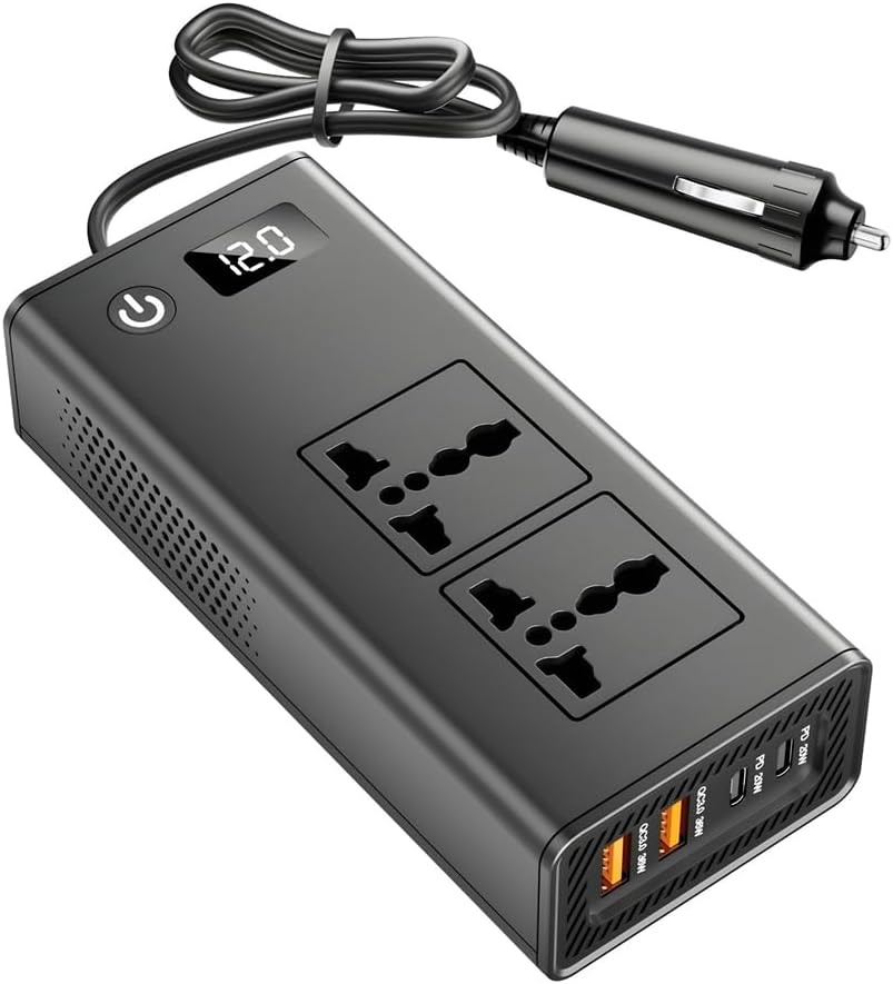200w カーパワーインバーター、12v～220v カーインバーター、20w Usb-c/usb急速充電器 Qc 3.0（36w）/デュアルacコンセント/カーチャージャー