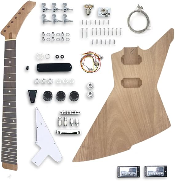 DIY Electric Guitar Kit X-Style with Mahogany Body and Neck, 22Fret 628mm Electric Guitar Kits Complete guitar accessories set for Beginner Luthier Gift