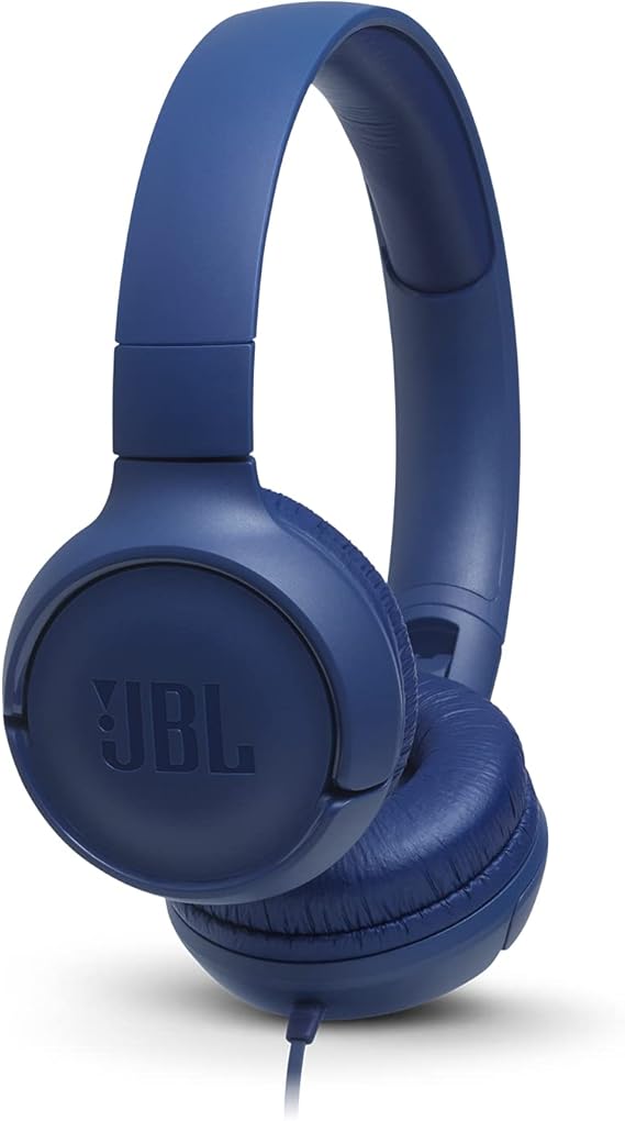 JBL Tune 500 On-Ear Lightweight Foldable Headphones with Pure Bass Sound, 1-Button Remote with Built-In Microphone, Blue