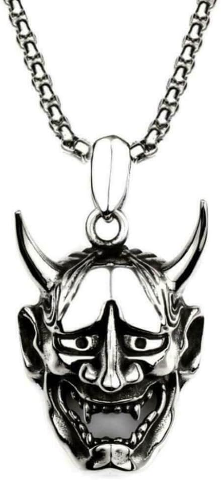 Japanese Demon Necklace Evil Hannya Oni NOH Mask Pendant Devil Stainless Steel Cast