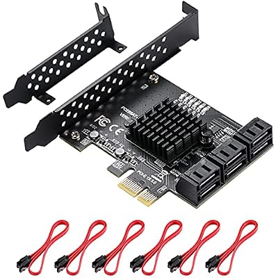 PCIe SATA Card 6 Ports With 6 Cables and Low Profile Bracket, 6 Gbps PCIe Card, Support 6 SATA 3.0 Devices ASM1166 Chip