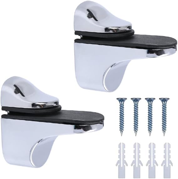 2 Pcs Glass Shelf Support - Adjustable Glass Shelf Bracket - Polished Chrome Wall Mount for 3-20mm Thickness