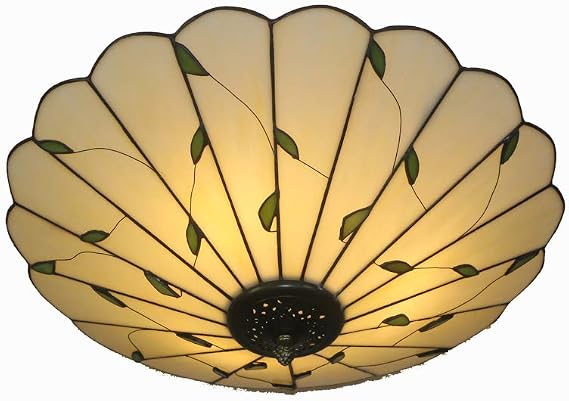 16 Inch Tiffany Style Green Leaf Glass Ceiling Light Fixture Kitchen Light Fixtures Classical Lamp Flush Mount Ceiling Light LED Chandelier (Green Leaf B)