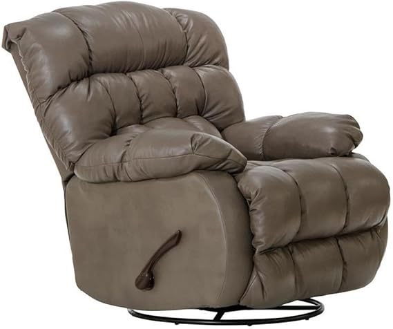 Catnapper Pendleton Chaise Swivel Glider Leather Recliner in Light Grey