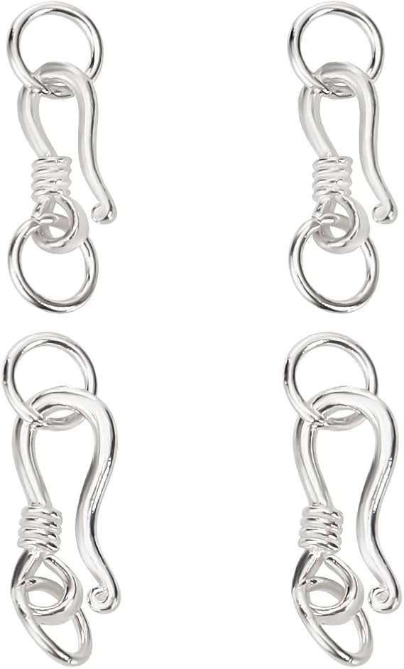 BENECREAT 4 Sets 925 Sterling Silver S-Shaped Hook Clasp 2 Silver Jewelry Clasps 16.5/20mm S-Shaped Hook and Eye Clasp Connector with Jump Ring for Jewelry Making Accessories