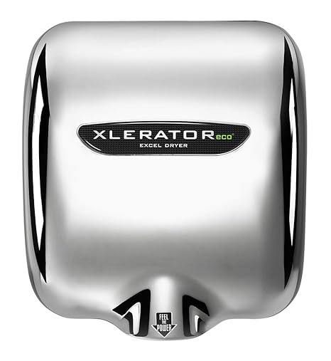 XLERATOReco Excel Dryer XL-C-ECO-1.1N Hand Dryer, Automatic, Surface-Mounted, Cast Cover, Chrome Plated, 208-277V with Noise Reduction Nozzle