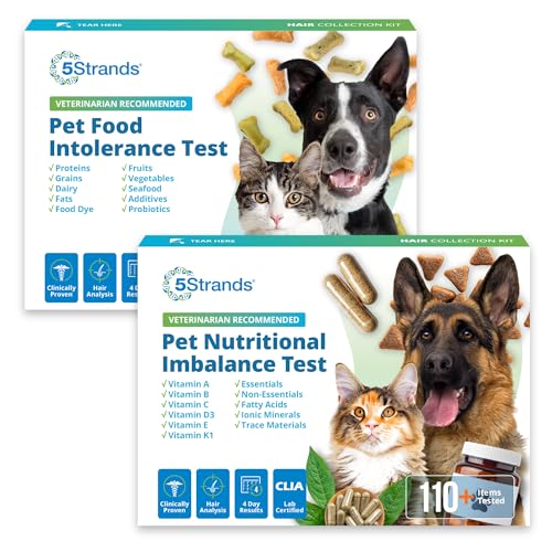 5Strands Pet Food Intolerance & Vitamins & Minerals Imbalance Test, At Home Hair Analysis for Dogs & Cats, Identify Food Stressors & Nutrient Gaps, Results in 4 Days
