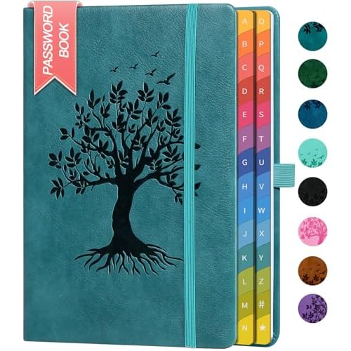 ZXHQ Password Book with Colorful Alphabetical Tabs, 8.4 x 5.8 Hardcover Password Keeper & Internet & Login Organizer for Seniors, Home & Office, Sea Green