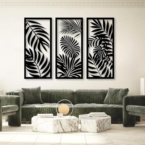 Hotuijxca Tropical Palm Leaf Wall Art, Palm Leaves Metal Wall Decor, Metal Leaf Wall Art, Tropical Wall Art for Living Room, Bedroom Black, 41x59in|105x146cm, metal wall art