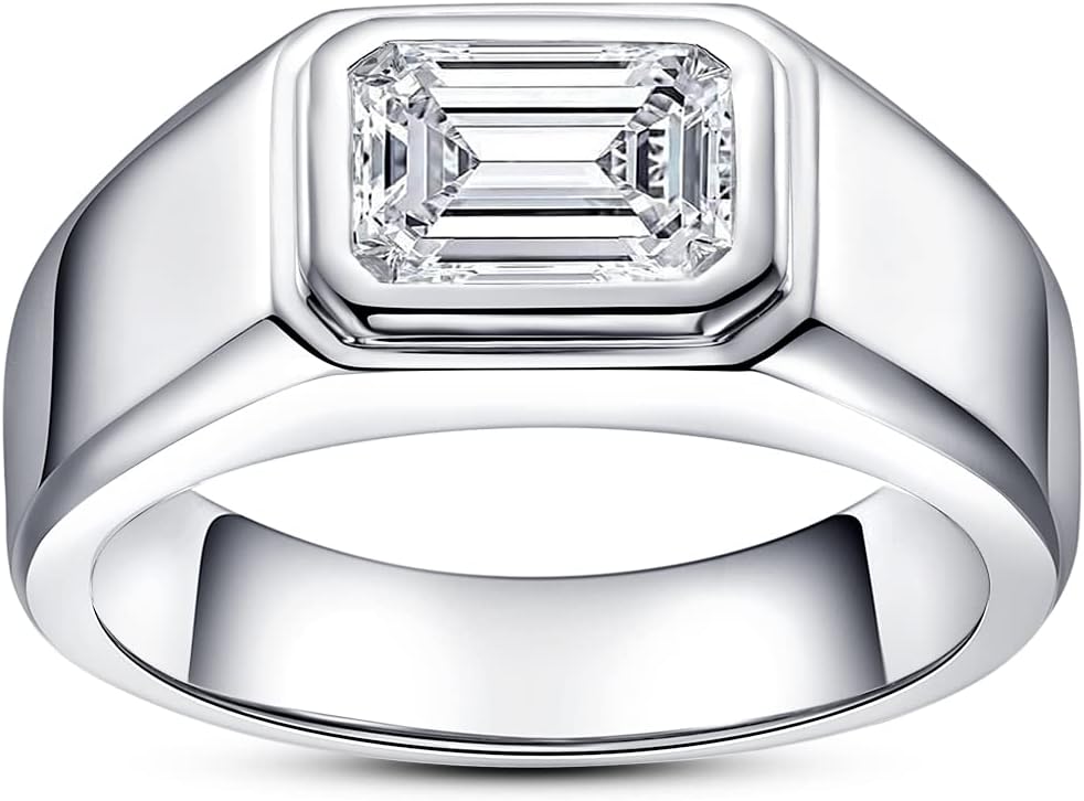 AnuClub Emerald Cut Moissanite Engagement Ring 2cttw D Color 925 Sterling Silver Eternity Wedding Promise Anniversary Band Ring for Men