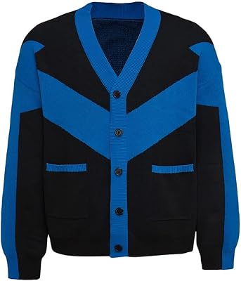Classic Black & Blue Sweater Cardigan Coat Knitted Jacket Mens Superhero Costume Halloween Outfits