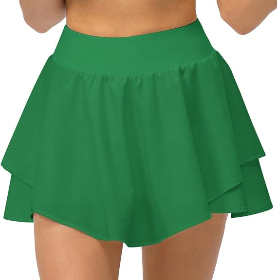 Yuerlian Tennis Skirts Pleated Skorts with Shorts Pockets Double Ruffle Golf Skirts Workout Running Skorts Skirt Athletic