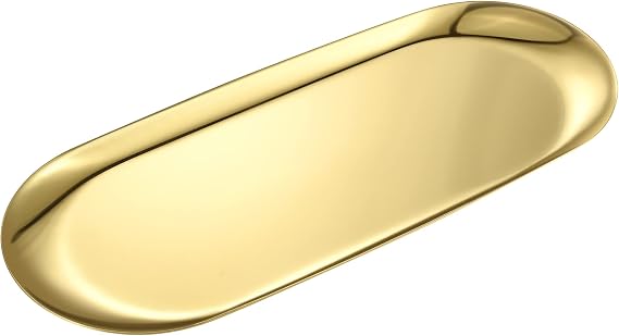 Gold Oval Vanity Tray, Stainless Steel Jewelry Tray, Bathroom Tray, Makeup Cosmetic Trays,Towel Napkin Tray, Storage Organizer,11.8 x 4.8 inches (LxW), Large