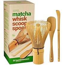 BambooWorx Matcha Whisk Set - (Chasen), Traditional Scoop (Chashaku), Tea Spoon. The Perfect Sets to Prepare a Traditional Cup of Japanese Tea, Handmade from 100% Natural Bamboo