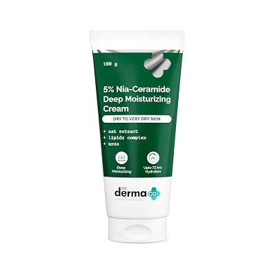 The Derma Co 5% Nia-Ceramide Deep Moisturizing Cream with 5% Niacinamide & Ceramides | Intense Hydration, Strengthens Skin Barrier for Dry Skin | Dermatologically Tested | 3.38 fl Oz 100ml