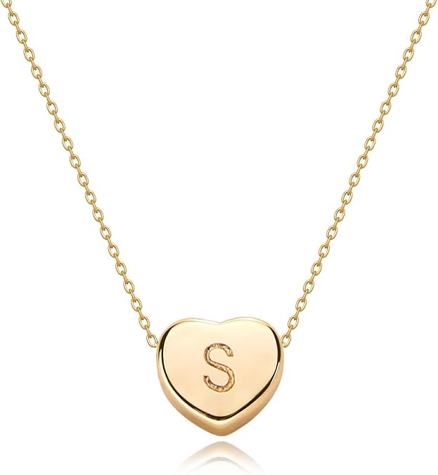Fettero Tiny Gold Initial Heart Necklace-14K Gold Plated Handmade Dainty Letter Heart Necklace for Women Necklace Jewelry