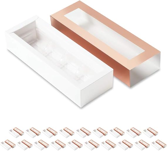 20 Rose Gold Truffle Boxes, Chocolate Boxes, Candy Boxes Packaging | Chocolate Boxes Packaging with 4-Piece Plastics Tray (Tray Size with 5.75x1.25 Inches), Truffle Containers with Window