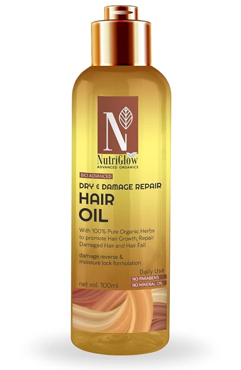 NUTRIGLOW Advanced Organics Bio Advanced Dry and Damage Repair Hair Oil/Damage Reverse and Moisture Lock Formulation/No Parabens & No Mineral Oil -100ml