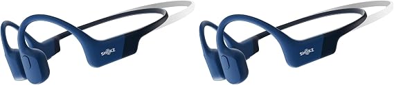 SHOKZ OpenRun Mini - Bone Conduction Headphones,Open-Ear Bluetooth Wireless Sport Headphones for Running & Workout,Sweat Resistant, Long 8H Playtime,Mic,with Hair Band-Blue (Pack of 2)