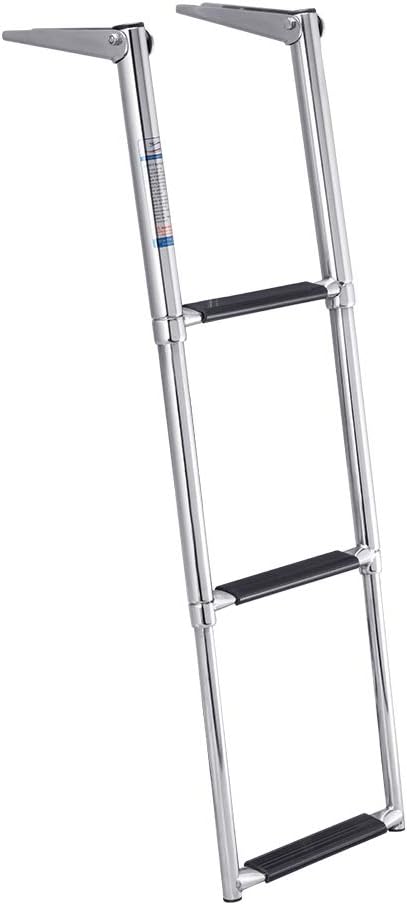 White Water Marine Over Platform Telescoping Boat Ladder | 4-Step Folding 316 Stainless Steel Swim Deck Heavy Duty Ladder for Pontoon, Bass, Fishing Boats B00351R-316