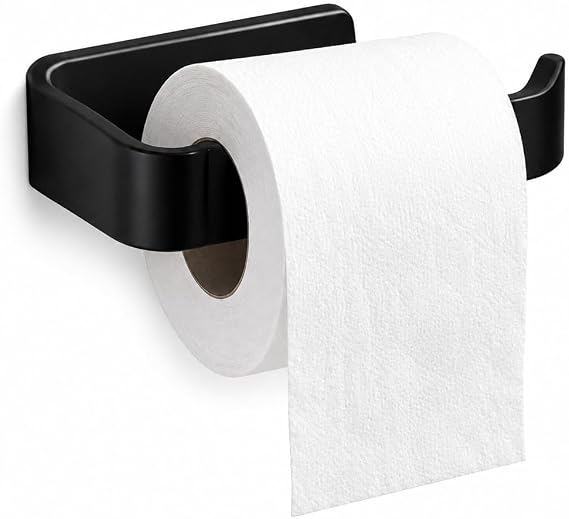 Alper Banyo Siyah Lamalı Tuvalet Kağıtlığı, Hem Yapışkanlı Hem Vidalı Montajlı WC Kağıt Askılığı, Açık Uç Tasarımlı Banyo Tuvalet Kağıdı Tutucu, Mat Siyah Modern Kağıtlık
