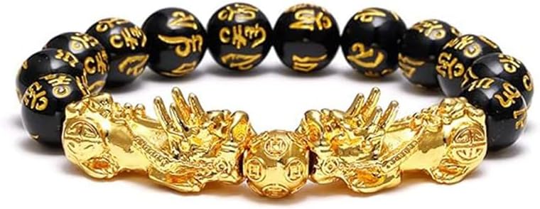 Feng Shui Fortune Bracelet Auspicious Obsidian Elastic Buddha Beads Bracelet for Women Men Jewelry