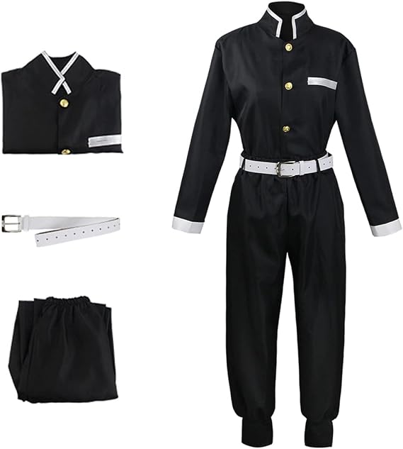 Mens Cosplay Costume Japanese Anime Cosplay Black Team Uniform Kimonos Outfit With Belt