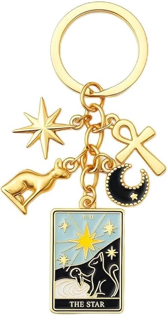 Tarot Card Keychain,The Star Keychains Bag Charms for Women with Radiant Star, Ankh, Moon & Profoundly Symbolic Decorations, Cool Key Chains Gifts for Spiritual Seekers & Tarot Enthusiasts