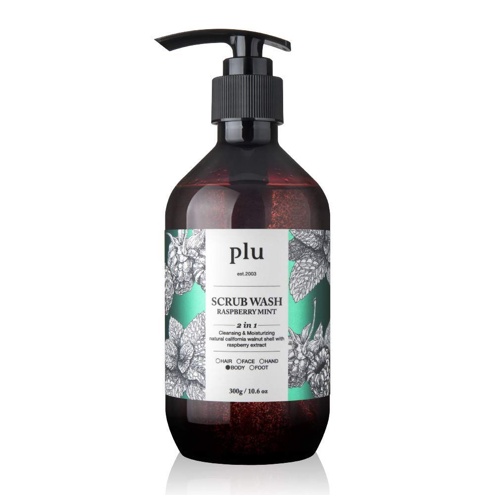 plu Daily Body Scrub Wash, 2-in-1 Care, Cleansing and Moisturizing, 2019 USA Version [Raspberry Mint300g]