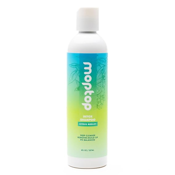 MopTop Detox Shampoo Scalp Clarifying Shampoo for Build Up, Hard Water, Dirt & Oil, Sulfate & Paraben Free Hair Care for All Hair Types Thin, Straight, Wavy, Curly & Coily (Citrus Medley, 8oz)