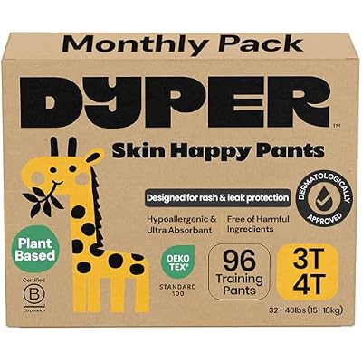 DYPER Toddler Training Pants 3T-4T for Boys & Girls Hypoallergenic, Unscented, Plant-Based & Perfect for Sensitive Skin, Leakproof Potty Training Pants for Day & Overnight Protection